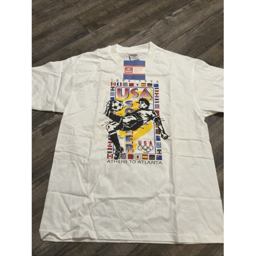 1996 Atlanta Olympics Soccer Vintage Men's Tee L Single Stitch NWT Rare - Picture 1 of 8